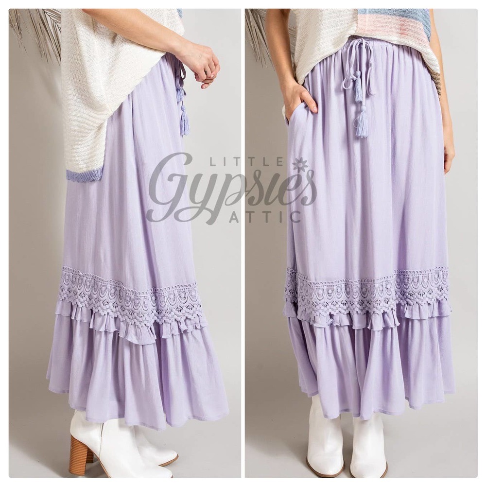 Lilac Tassel Belt Layered Hem Maxi Skirt - Picture 3 of 8